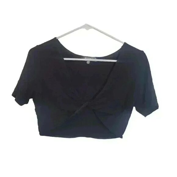 Missguided Women's Black Viscose/Spandex Knit Knot Front Cropped T-Shirt - Picture 2 of 5